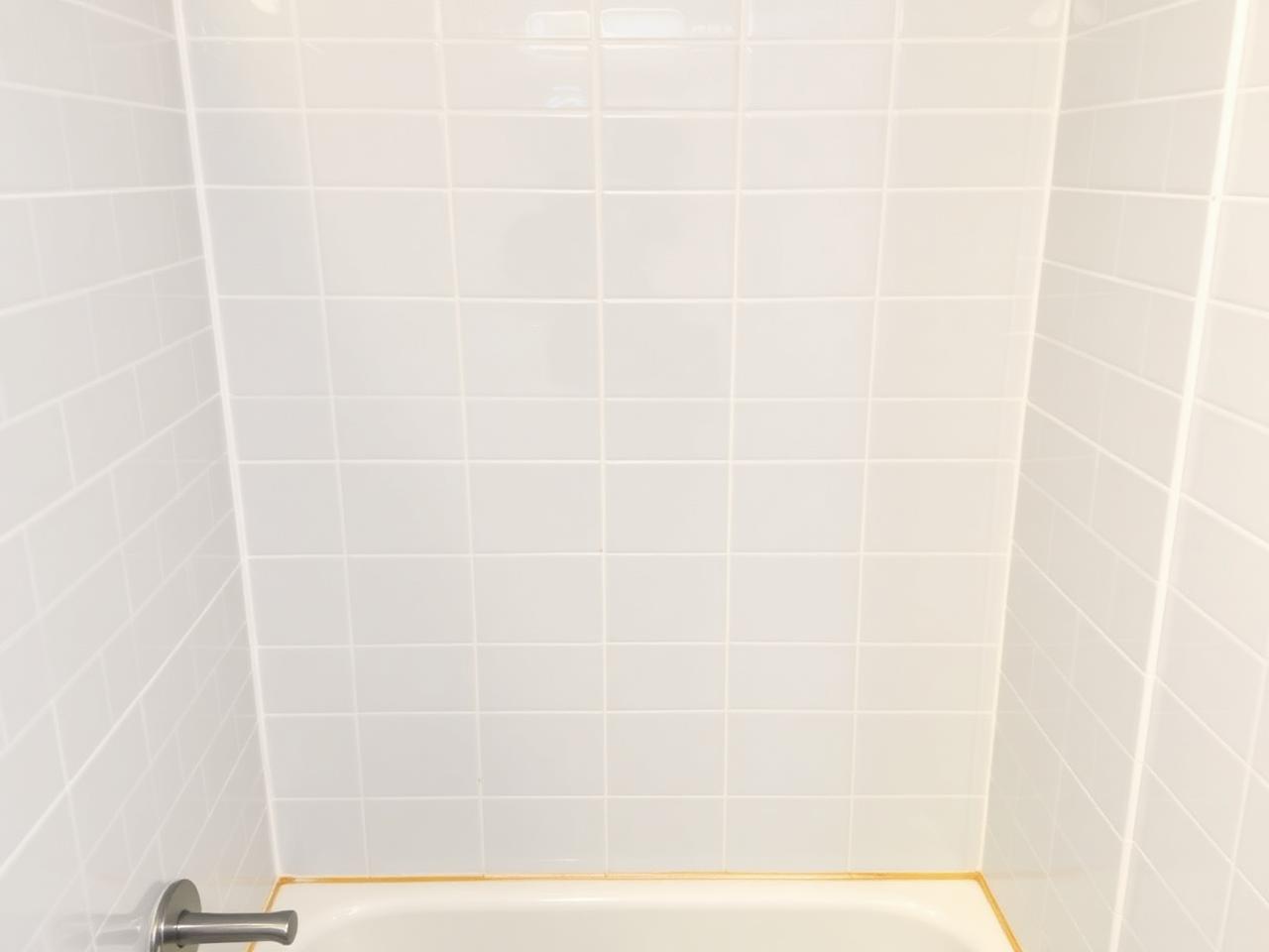 Restored white shower tile and grout after deep bathroom cleaning